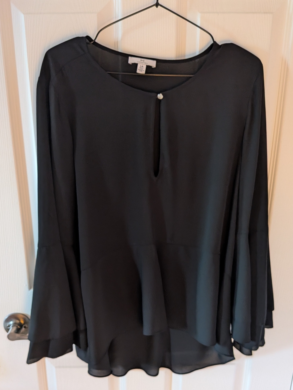 Halston Heritage Black Bell-Sleeve Peplum Tunic
